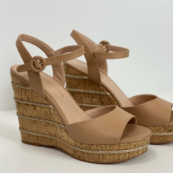 Kurt Geiger London Ally Summer Leather Cork Ankle Strap Wedge Nude Silver Sz 8.5 - Picture 4 of 13